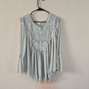 Ultra Pink Lace Detail Blouse - Soft Green